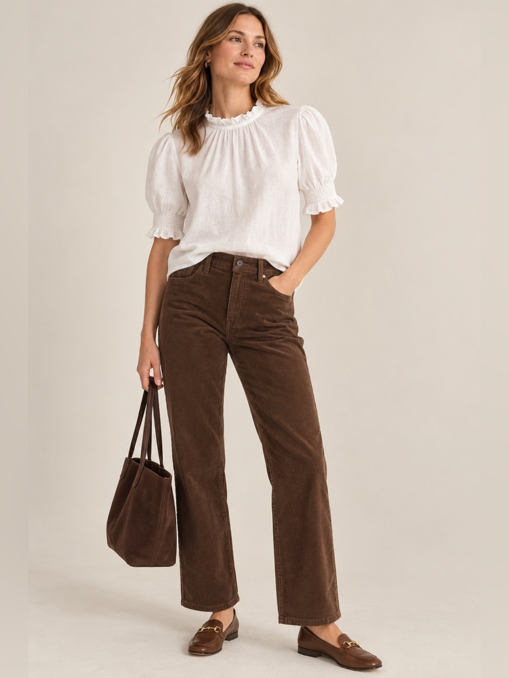 J.Crew Smocked Puff-Sleeve Linen Top with ruffle details